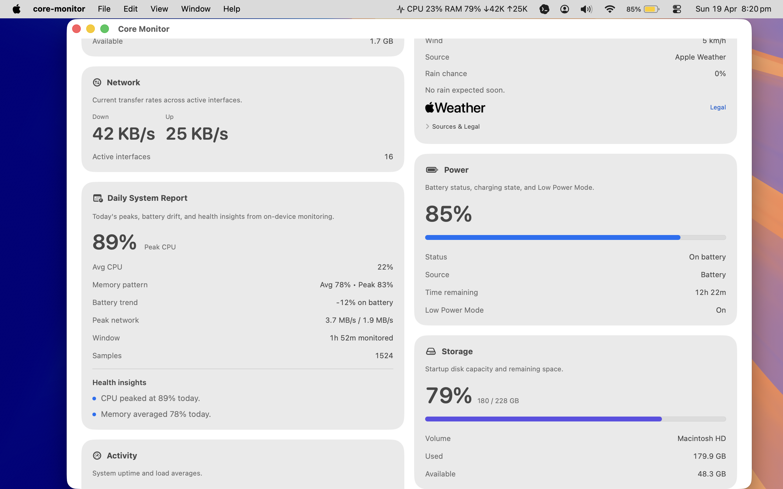 App Store edition menu bar extra with a live status summary.